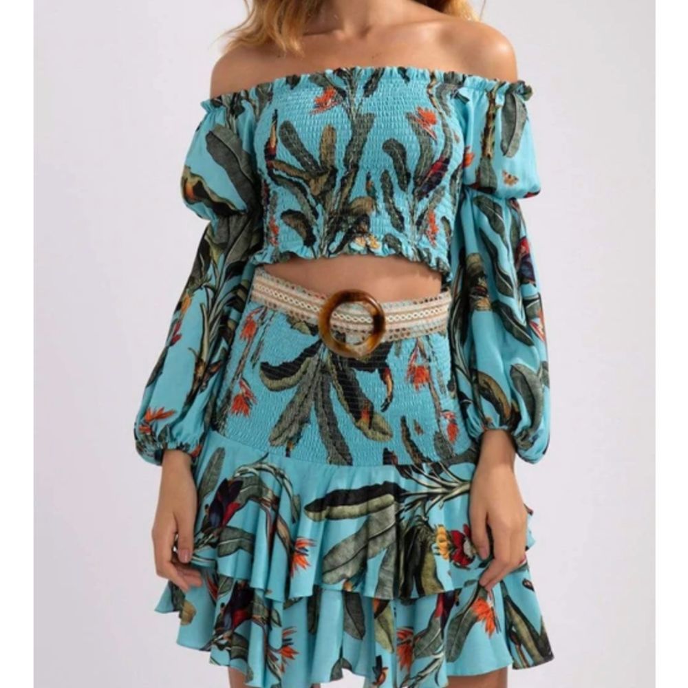 PatBO Matching Set Tropical Crop Top Miniskirt
